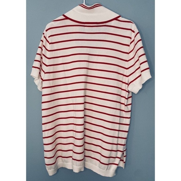 L.L. Bean Women’s Striped Collared V-Neck Red White Size 1x Supima Cotton - Picture 2 of 3